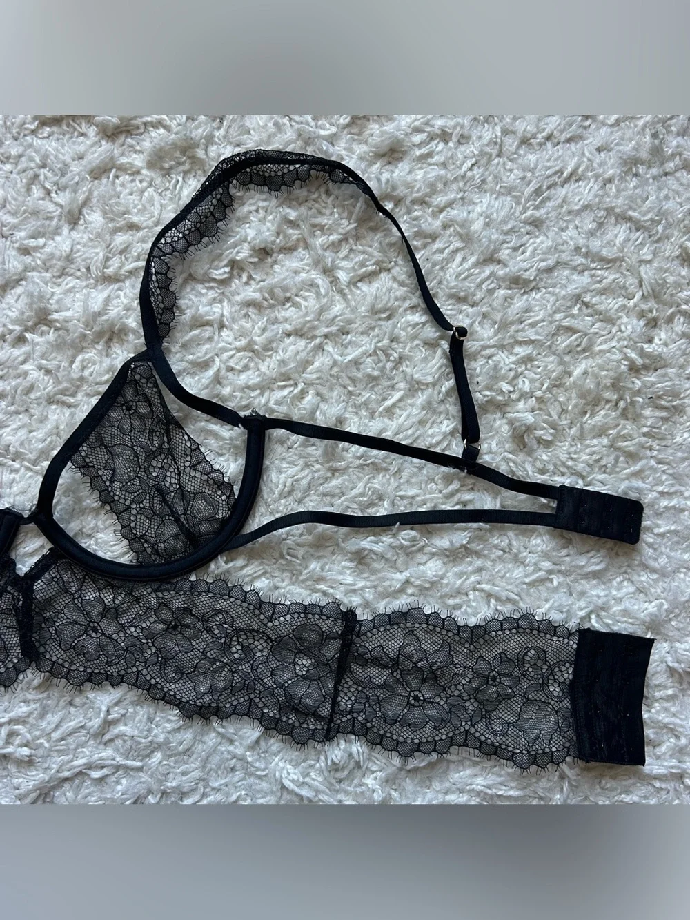 NWOT Bare Necessities black strappy lace longline cutout bralette bra lingerie